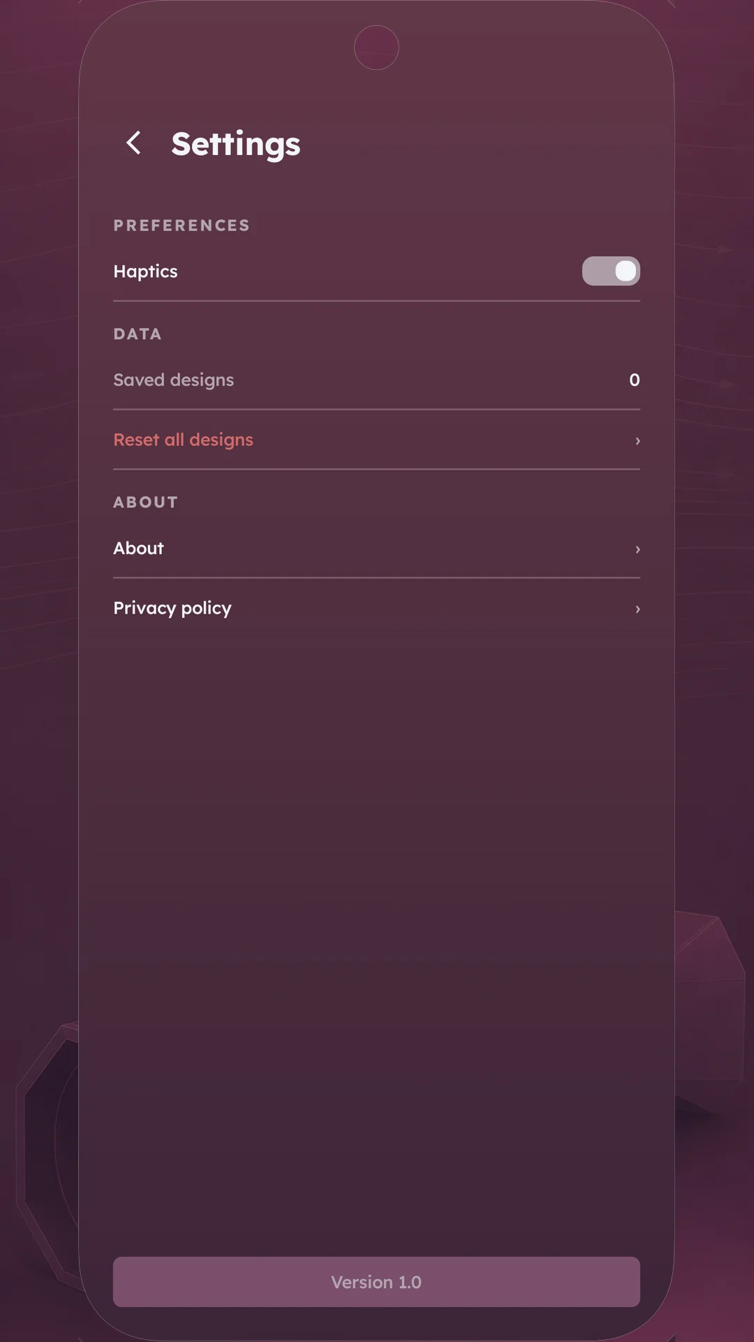 Kivoraq settings screen